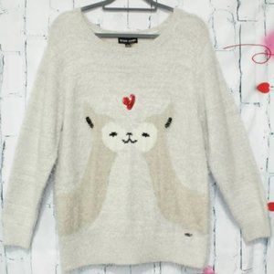 Black Rivet Kissing Llamas Eyelet Sweater - M